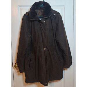 Regent Park Brown Winter Parka Coat Faux Fur Collar Removable Hood Size L